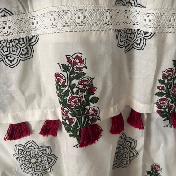 Sapphire Size Large Block Printed Tunic Kurta white red green Mughal print 12 14 - Picture 10 of 15